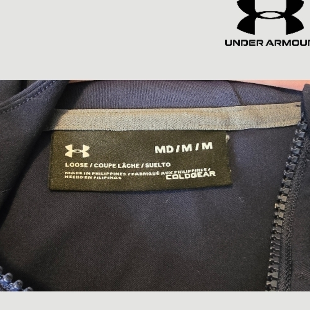 UNDER ARMOUR Men's Coldgear Softshell Loose Fit Jacket Navy Blue Full Zip Medium - Picture 4 of 5